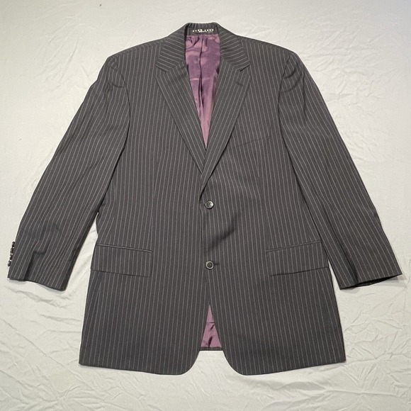 Hugo Boss Pasolini Movie Two Piece Blue Pinstripe Suit 46R Pants 38x28 USA 100s - Picture 1 of 16